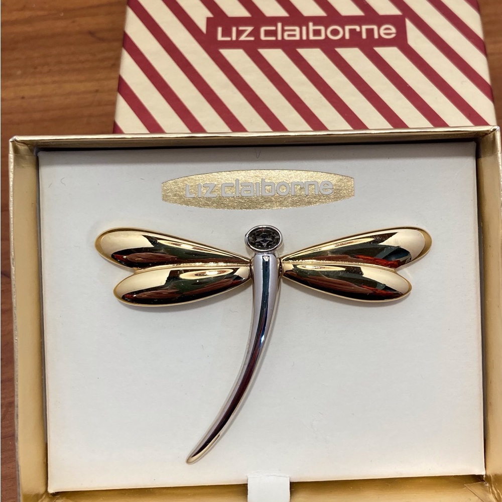 Liz Claiborne Two Tone Dragonfly Brooch NIB